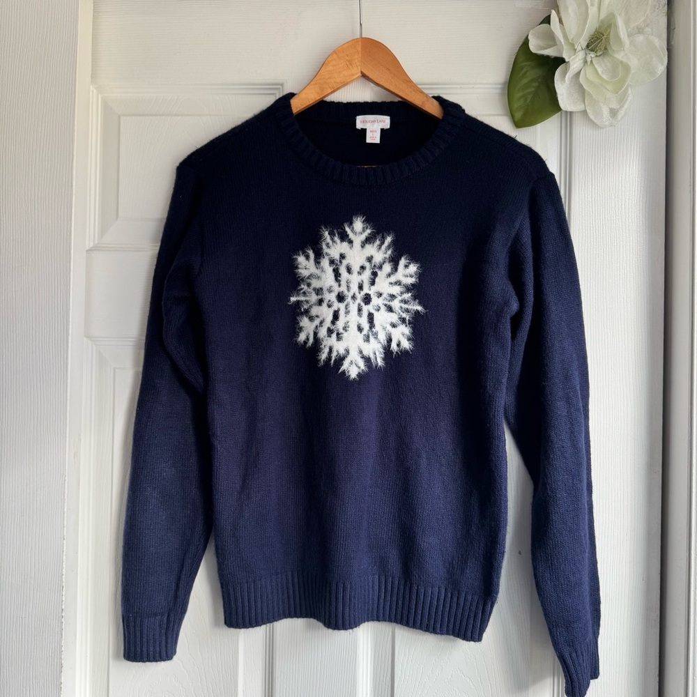 Navy Snowflake Crewneck Boys Sweater Sz L